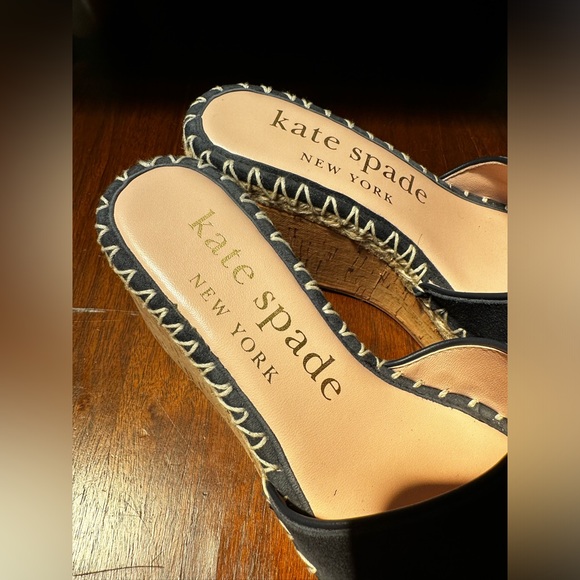 Kate Spade Cosette Platform Cork Slides Navy Blue Suede Mules New York Wedges - Picture 14 of 16